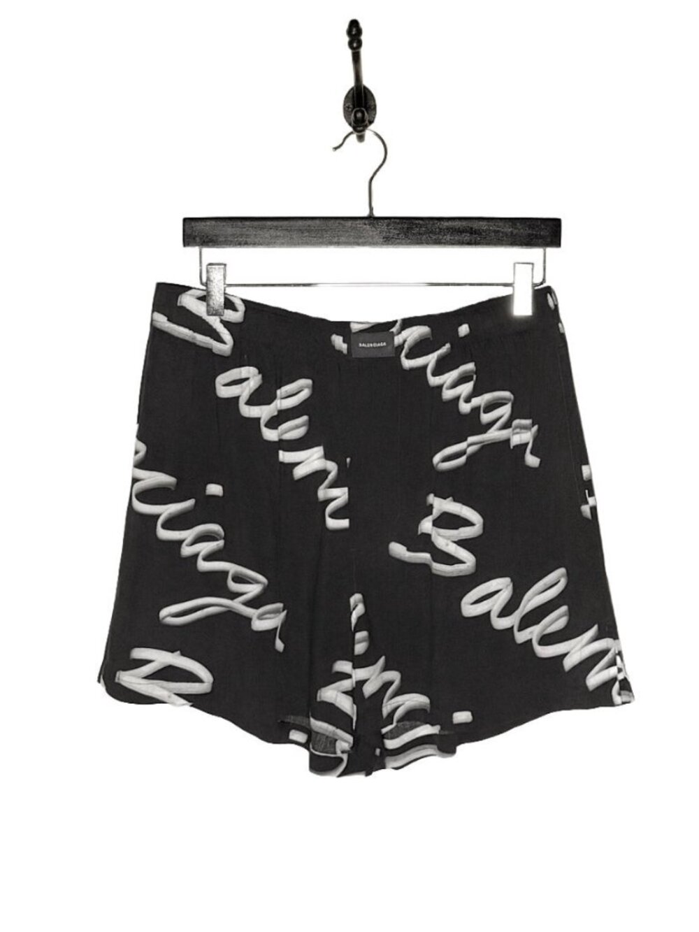 Balenciaga 2022 Black Script Logo Print Mini Pajama Shorts
